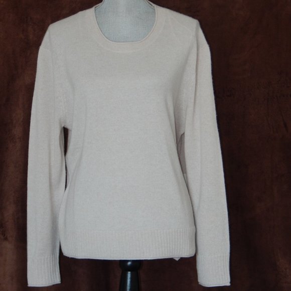 RACHEL ZOE 100% 2- PLY CASHMERE High Low Hem Sweater Crew Neck Light Almond NWT